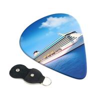Cruise Ship Guitar Picks 6 Pack with Leather Guitar Pick Holder Keychain, Plectrum Key Fob Cases Bag, Abstract Art Plectrum for Acoustic Electric Guitar, Ukulele 0.71mm