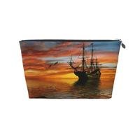 Cruise Ship Leather Travel Toiletry Bag, Makeup Cosmetic Pouch with All-Over Print,Leather Material,Water-Resistant,Large Capacity Organizer for Women Men