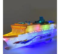 Cruise Ship Model - ABS 49x6x10.5cm | Realistic Luxury Liner With Colorful Lighting & Sound, Collectible Ship Toy For Kids Aged 3-12, Drive On Ground, Electric Boat Toy