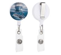 Cruise Ship Ocean Killer Whale Badge Reel, Rotatable & Retractable Name Badge Holder Reel with Metal Clip, Nylon Cord ID Holder for Teacher, Nurse, Office Worker