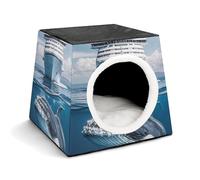 Cruise Ship Ocean Killer Whale Cat Bed for Indoor Cats - Foldable Cat & Dog House with Removable Cozy Cushion, Waterproof Oxford Washable Pet House for Small Pets 13.8" X 13.8" X 11.8"