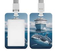 Cruise Ship Ocean Killer Whale ID Badge Holder with & Lanyard - Durable ABS Plastic, Vertical ID Card Holders, Waterproof Badge Reel for Nurse, Teacher, Office & Gym