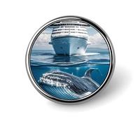 Cruise Ship Ocean Killer Whale Lapel Pin, Metal Round Badge Lightweight, Fashionable Brooch Pins for Clothing, Ideal Gift for Family & Friends