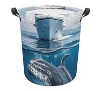 Cruise Ship Ocean Killer Whale Laundry Basket with Handles, Waterproof Oxford Cloth Laundry Hamper, Large Capacity Dirty Clothes Basket for Bedroom, Bathroom, Dorm