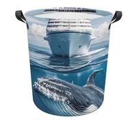 Cruise Ship Ocean Killer Whale Laundry Basket with Handles, Waterproof Oxford Cloth Laundry Hamper, Large Capacity Dirty Clothes Basket for Bedroom, Bathroom, Dorm