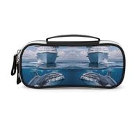 Cruise Ship Ocean Killer Whale Pencil Case with Handle, Large Capacity PU Leather Pencil Bag Office Organizer, Portable Cosmetic Bag for Travel, Home
