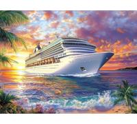 Cruise Ship on Ocean Stamped Cross Stitch Kits for Beginners Adults - Preprinted 11CT Easy Pattern Needlepoint Kits, Arts and Crafts for Home Decor (11.8x15.7inch) 628