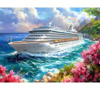 Cruise Ship on Ocean Stamped Cross Stitch Kits for Beginners Adults - Preprinted 11CT Easy Pattern Needlepoint Kits, Arts and Crafts for Home Decor (11.8x15.7inch) 625