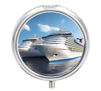 Cruise Ship Pill Box Cute Round Pill Case Portable Medicine Tablet Vitamin Holder Organizer for Purse Pocket