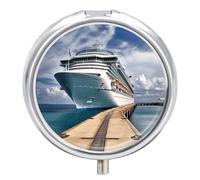 Cruise Ship Pill Case Metal Round Portable Pill Box,Waterproof Travel Pills Organizer Vitamins Medicine Storage Box for Travel Or Daily