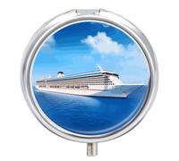 Cruise Ship Pill Case Metal Round Portable Pill Box,Waterproof Travel Pills Organizer Vitamins Medicine Storage Box for Travel Or Daily