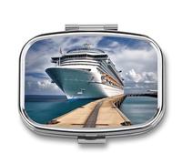 Cruise Ship Pill Organizer Small Pill Box with Two Compartments Pill Case Metal Medicine Organizer Portable Medicine Box Holder Medication Holder Travel Pill Container
