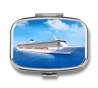 Cruise Ship Pill Organizer Small Pill Box with Two Compartments Pill Case Metal Medicine Organizer Portable Medicine Box Holder Medication Holder Travel Pill Container