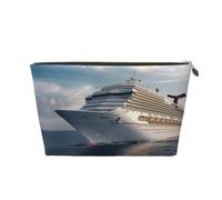 Cruise Ship Printed Travel Cosmetic Bags with Gold Zipper Makeup Organizer Cosmetic Case Toiletry Bag for Women Mom Girls