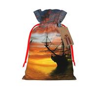 Cruise Ship Sailing in the Ocean with Sunset Following Gift Bag with Handles and tag, Perfect for Christmas, Birthday, Wedding or Daily Gift - (S)