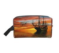 Cruise Ship Sailing in The Ocean with Sunset Following Print Travel Bag Toiletry Makeup Organizer for Women and Men, Large Capacity for Cosmetic, Accessories, Toiletries, Shampoo, and Essentials