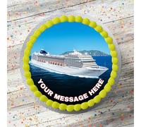 Cruise Ship Themed Personalised Birthday Cake Topper, 7.5 Inch Round