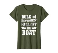 Cruise Ship Tourist Cruising Rule 1 Don't Fall Off The Boat T-Shirt, Women, Olive Green, Medium