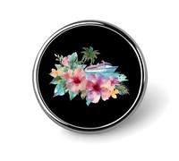 Cruise Ship Tropical Flower Round Enamel Brooch Pin Button Badges Decoration Hat Clothing Bag Accessories Gift Crafts