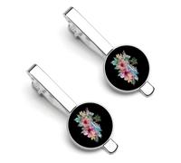 Cruise Ship Tropical Flower Silver Tie Clip Long Styles Necktie Clip Tie Bar for Business Wedding Graduation