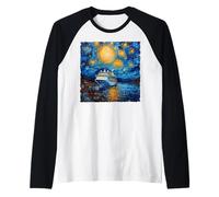 Cruise Ship Van Gogh Starry Night Art Nautical and Art Lover Raglan Baseball Tee