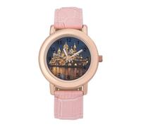 Cruise Ship Women's Watch Pink Rose Gold Strap Wristwatch Minimalist Easy Reader Watchec