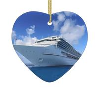 Cruise Ships Christmas heart-shaped ceramic pendant with a printed pattern 2.9 inches in diameter