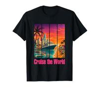 Cruise the World Retro Sunset Vacation Ship T-Shirt