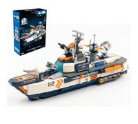 Cruiser Battleship Building Set, 335 PCS Navy Ship Model Kit with Orange-Blue Mechanical Design, Compatible with Lego Battleship, Cool Desk Display, Naval Gifts for Adults Man Teens 14+