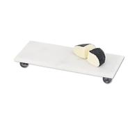 Cruiser’s Caché | 12” Footed Marble Cheese or Charcuterie Board or Tray | White Calacatta Marble Tray for Vanity, Kitchen and Serving with Black Marble Feet | Rectangular Footed Tray