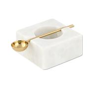 Cruiser’s Caché | White Marble Salt Cellar and Gold Spoon Set | Hand Crafted Natural Marble | For Keeping Gourmet Salts, Pepper, Spices, and Seasonings.