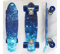 Cruiser Skateboard, 22 Inch Penny Board Cruiser Carver Baby Complete Mini Cruiser Skateboard Retro Design Starry Graphic Galaxy, Beginner Skating Board Classic Skateboard for Girls Kids Boys (A)
