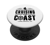 Cruising The Coast Long Beach California Sail Boat Captain PopSockets Adhesive PopGrip