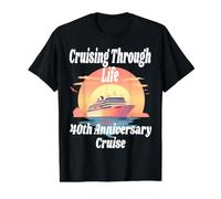 Cruising Through Life 40th Anniversary Cruise Ship Sunset Value Graphic T-Shirt, Men, Black, M