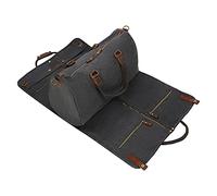 CRUITBILI 2 in 1 Canvas Leather Suit Luggage Garment Bag with Shoulder Strap for Travel and Business Trips, Black, American Casual