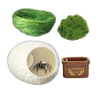 crukakulash 3 PCS Jumping Spider Enclosure Accessories Silk Cocoons Jumping Spiders Hide Green Platform Food Dish Jumpings Spiders Tank Enclosure Decor