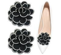 crukakulash Rhinestone 3D Rose Flower Removable Wedding Shoes with Decorative Buckle Black