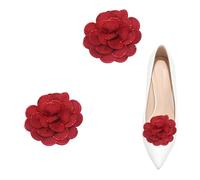 crukakulash Rhinestone 3D Rose Flower Removable Wedding Shoes with Decorative Buckle Red