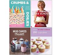 Crumbs & Doilies [Hardcover], Mich Turner's Cake School [Hardcover], Mug Cakes Chocolate [Hardcover] & 200 Cupcakes 4 Books Collection Set