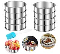 Crumpet Rings Non-Stick Stainless Steel Cooking Rings - 8 x 2.5 cm (Set of 10) with Pastry Brush for Baking, Cooking, and Food Making