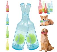 Crunch Play Bottle Toy, Crunchnplay Bottle Toy for Dogs, 9.7"/7.7" Rubber water bottle dog toy, Interesting Squeaky Dog Toys, Outdoor Interactive Dog Chew Toy with Tennis Ball (2*Blue,Large)