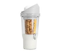 CRUNCHCUP XL White - Portable Plastic Cereal Cups for Breakfast On the Go, To Go Cereal and Milk Container for your favorite Breakfast Cereals, No Spoon or Bowl Required