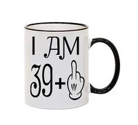 Crunchy Carrots 40th Birthday Gift idea, Turning 40 Years Old Funny Rude Joke Birthday Celebration Cup 11 oz Coffee Mug for Men and Women Black Rim and Black Handle (39+1 Black Rim)