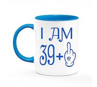 Crunchy Carrots 40th Birthday Gift idea, Turning 40 Years Old Funny Rude Joke Birthday Celebration Cup 11 oz Coffee Mug for Men and Women Blue Coloured Handle and Inside Mug (39+1)