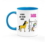 Crunchy Carrots 40th Birthday Gift - Other Olds Vs Me Funny Unicorn Vs Donkey Fortieth Forties Feeling of Being Young and Classy 11 oz Blue Inside and Blue Handle Cup (40 Years)