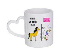 Crunchy Carrots 70th Birthday Gift - Other 70 Year olds Vs Me Funny Unicorn Vs Donkey Seventieth, Seventies Feeling of Being Young and Classy 11 oz White Heart Handle Cup