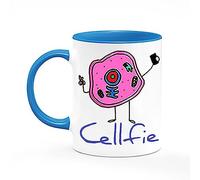 Crunchy Carrots Biology Teacher Mug - Cellfie Mug - Funny Cell Taking a Selfie 11 oz Coloured Handle Mug (Blue)