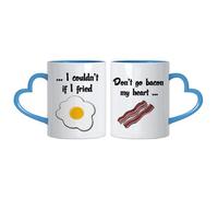 Crunchy Carrots Don’t Go Bacon My Heart, I Couldn’t If I Fried 11 oz Coloured Heart Handle Ceramic Coffee Mug. (Blue Heart Handle)