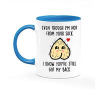 Crunchy Carrots Even Though I'm Not from Your Sack Mug Step Dad from Daughter Son Stepdad Father's Day Stepfather Birthday Bonus Dad 11 oz Coloured Ceramic Coffee or Tea Cup (Blue Inside and Handle)