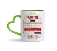 Crunchy Carrots Fukitol Mug - Prescription Medicine, Pharmacology 11 oz Coloured Heart Handle Ceramic Coffee Mug for Doctors, Nurses, Assistants, Healthcare Workers, Surgeons (Green Heart Handle)